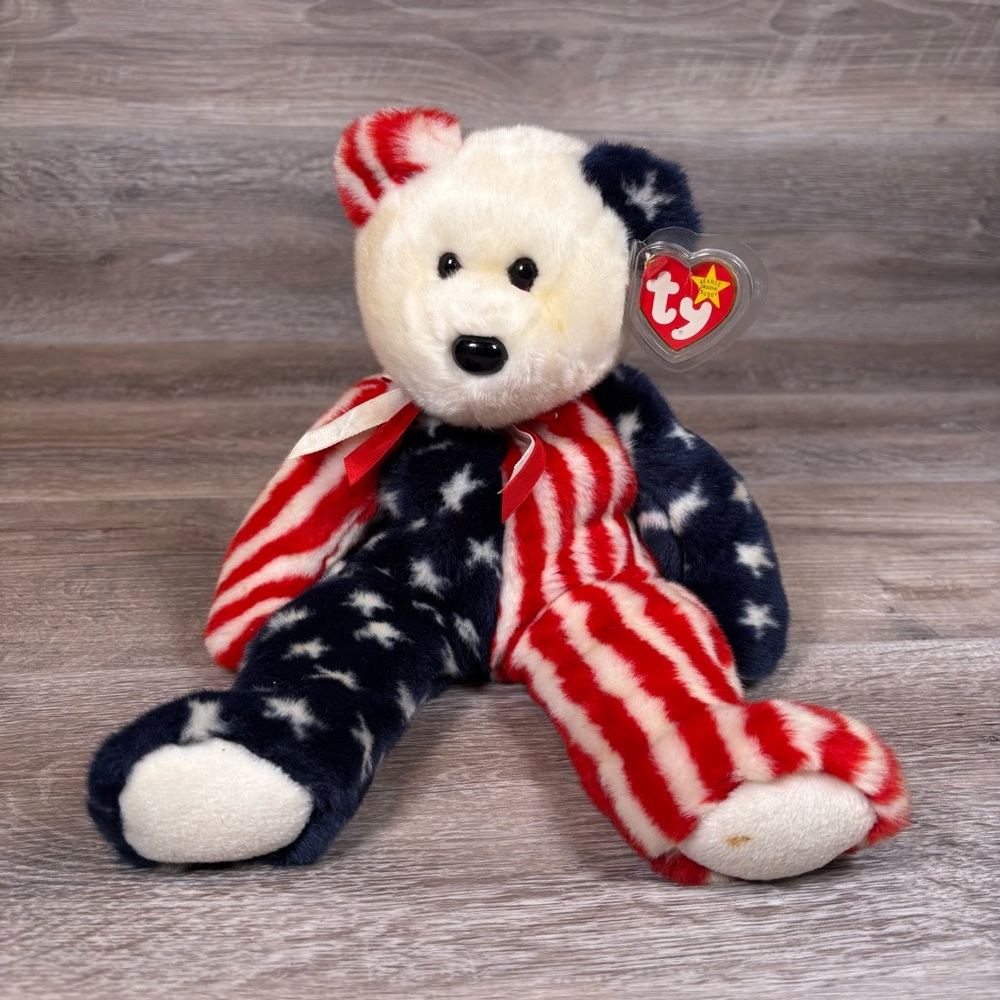 TY Beanie Babies Spangle Set of 2 Vintage Stars and‎ Stripes Bears - Picture 2 of 16